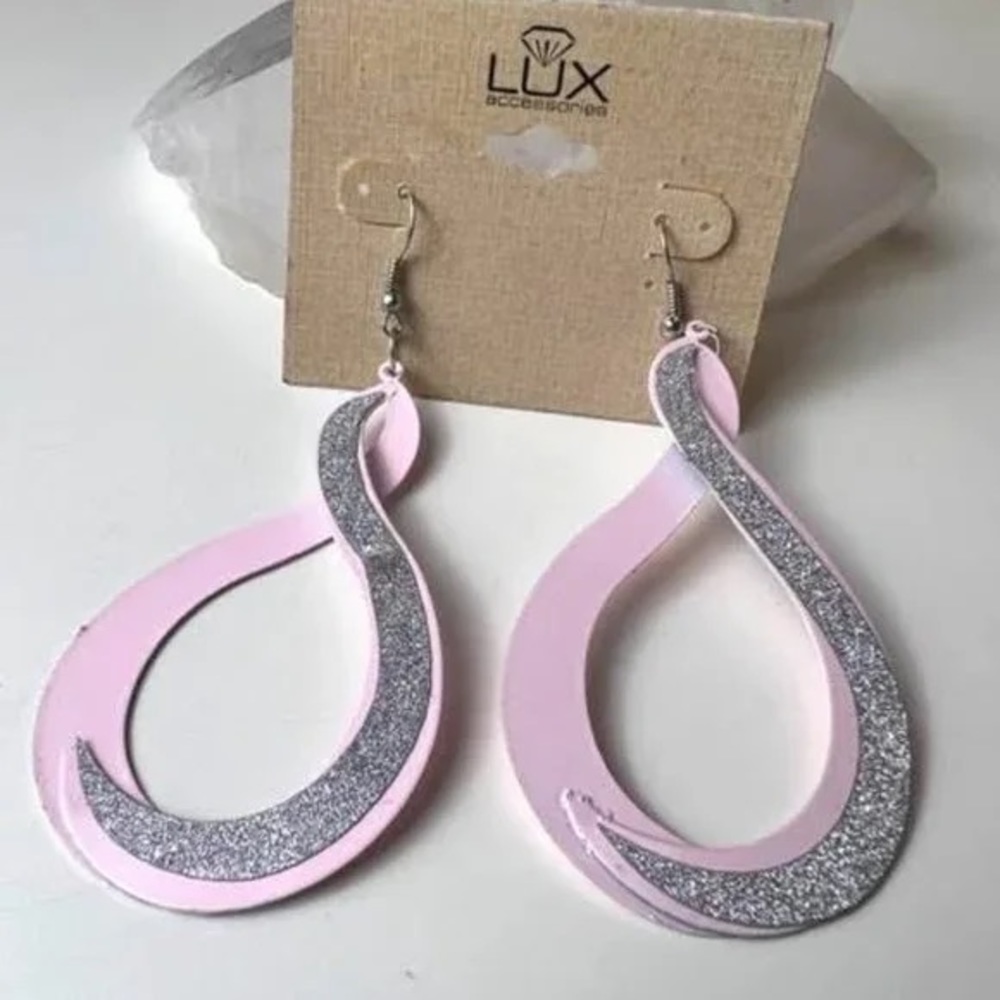 Lux Accessories Pink and Silver Teardrop Earrings